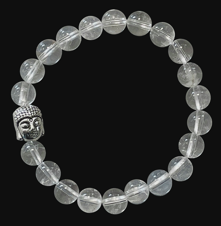 Bracciale Cristallo di rocca e perle di Buddha 8 mm