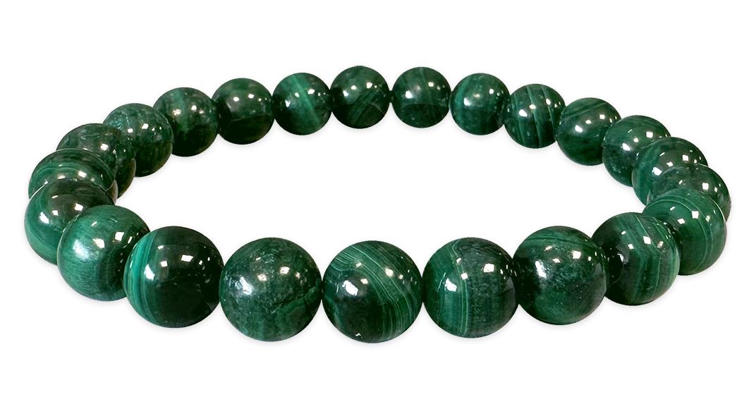 Bracciale in malachite AA scuro con perline da 7,5-8,5 mm