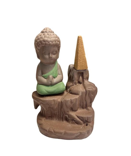 Porta incenso in ceramica con riflusso di Buddha verde, 12 cm