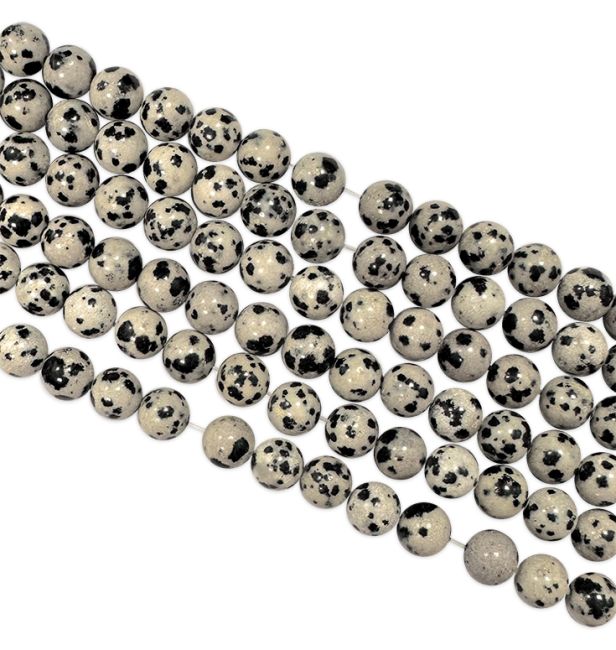 Perle di diaspro dalmata 8 mm su un filo di 40 cm