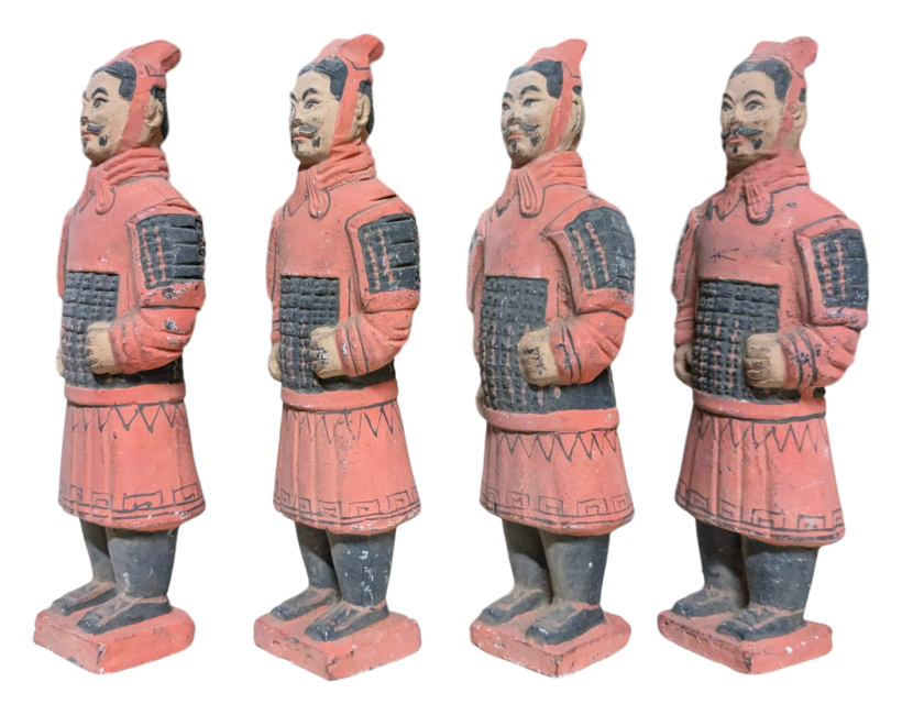 Antica Statua Colorata Guerrieri con Armatura in Terracotta 15 cm x 4 pz