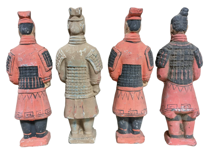Statua antica colorata in terracotta mista guerriero 16 cm x 4 pezzi
