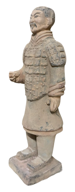 Statua di guerriero in terracotta antica colorata, 20 cm