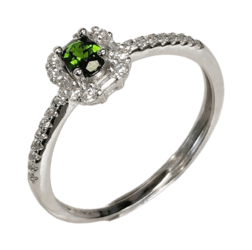 Anello in Argento 925 Regolabile Diopside Verde AAA 3x4mm