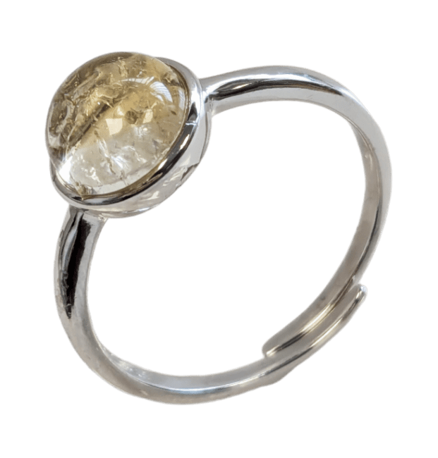 Anello in argento 925 regolabile con citrino naturale rotondo AA 8 mm