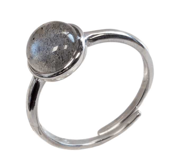 Anello in argento 925 regolabile rotondo con labradorite A+ 8 mm