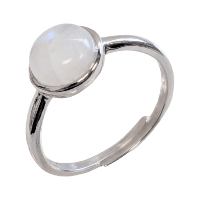 Anello in argento 925 regolabile rotondo con pietra di luna bianca A 8 mm