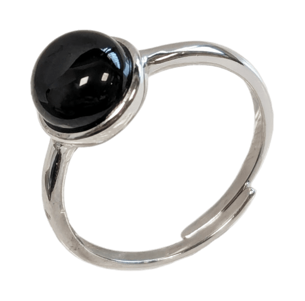 Anello in argento 925 regolabile tondo con tormalina nera A 8 mm