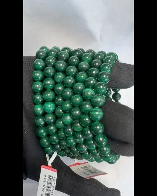 Bracciale con perle di malachite scura da 8 mm